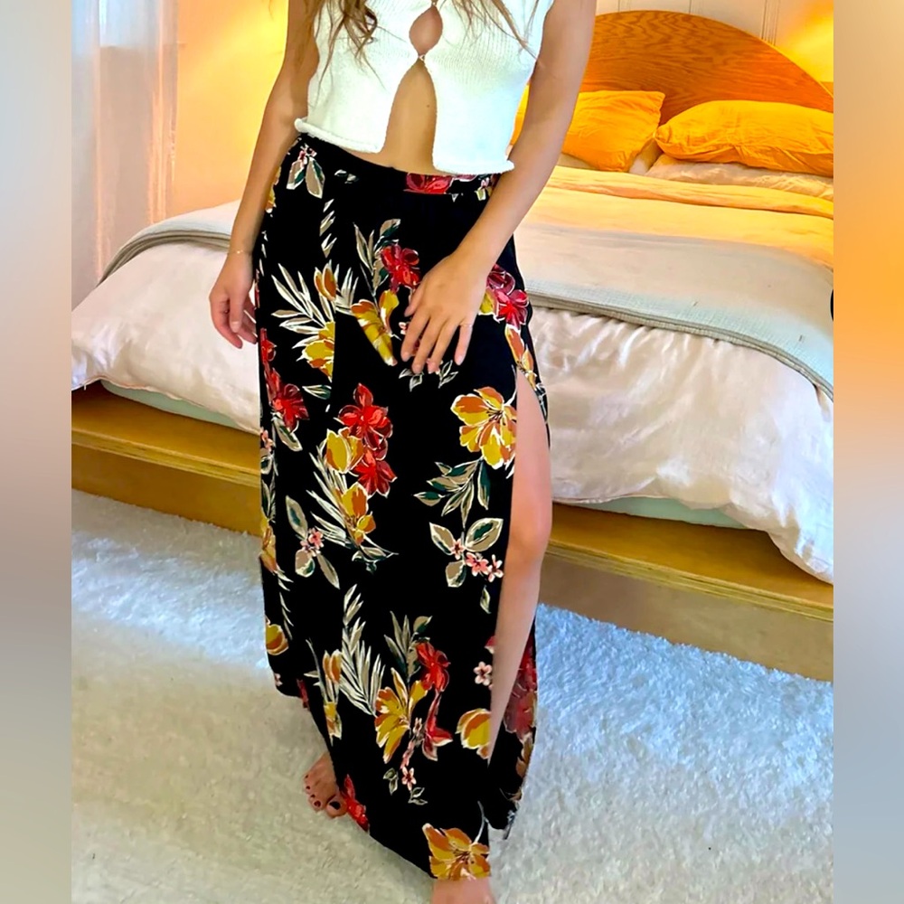 Patrons Of Peace Windward Multicolor Tropical Floral Slit Front Boho Beach, XS
